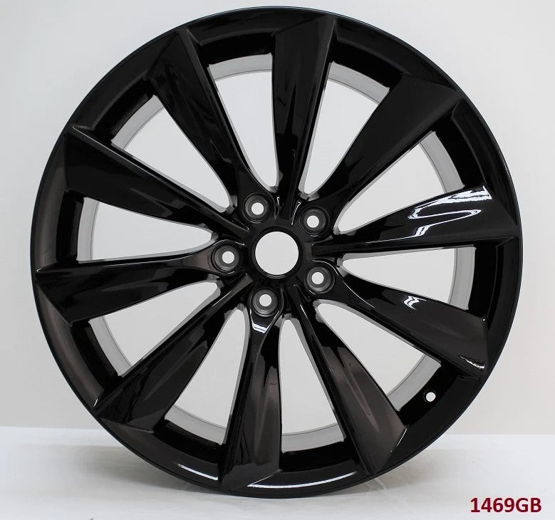 19-inch OE Style Wheels turbine gloss black rims for Tesla Model 3 and Y AWD, RWD, Long Range, and Performance vehicles.