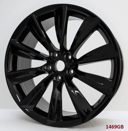 19-inch OE Style Wheels turbine gloss black rims for Tesla Model 3 and Y, AWD, RWD, Long Range, and Performance models.