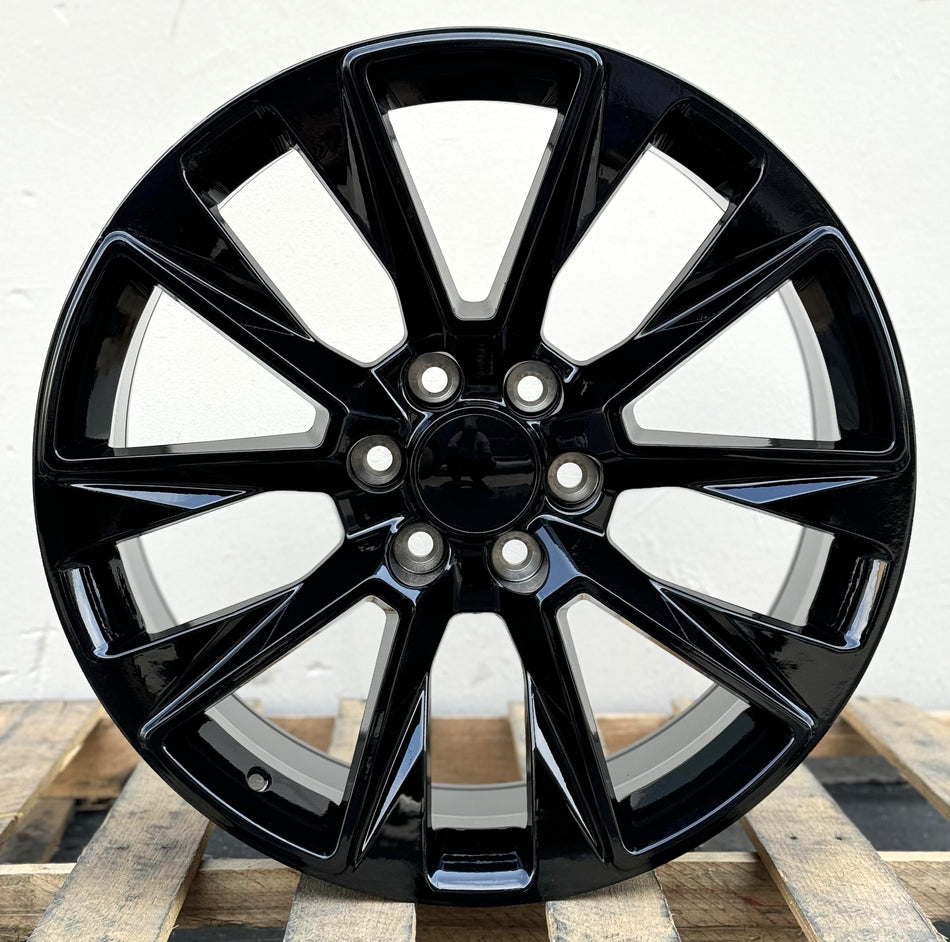 22" Gloss Black Wheels Fits Cadillac Escalade Chevy Silverado Suburban Tahoe Sierra GMC Yukon