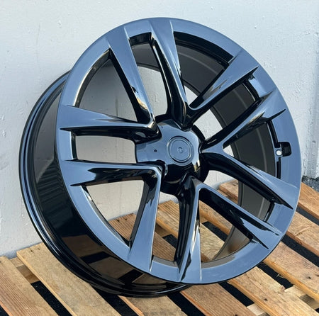 22-inch gloss black OE Style Wheels for Tesla Model S and X, showcasing sleek automotive rims and modern design.