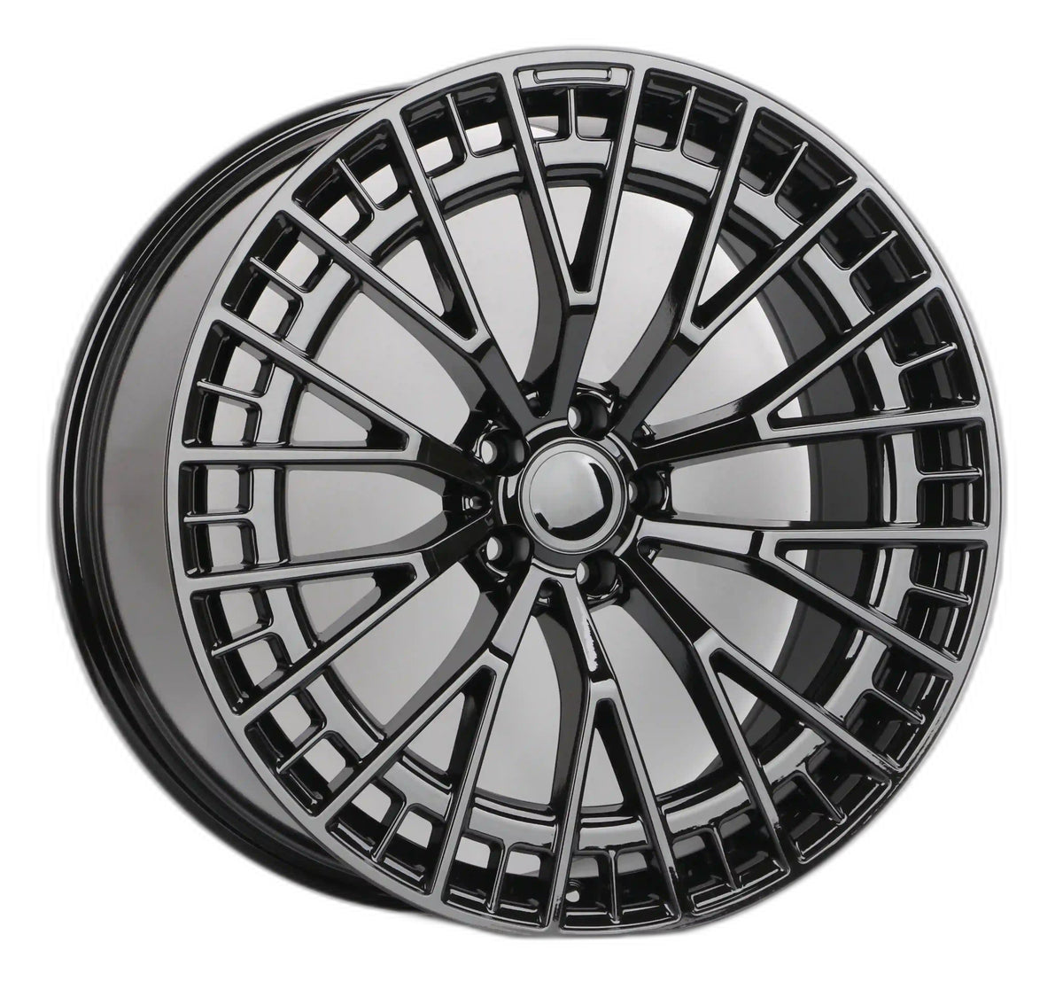 22-inch gloss black mesh spoke wheels by OE Style fit Mercedes CLS, S, GLE, GLS, and AMG models.