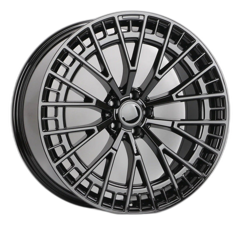 22-inch gloss black mesh spoke wheels by OE Style fit Mercedes CLS, S, GLE, GLS, and AMG models.