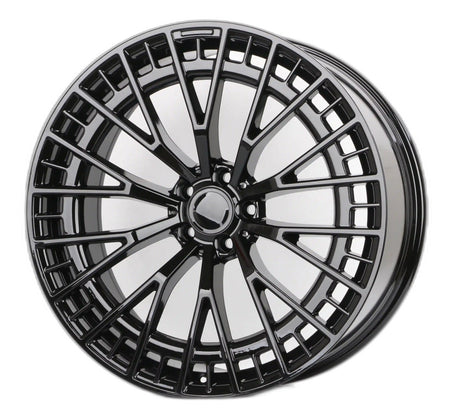 22-inch glossy black mesh spoke wheels by OE Style Wheels for Mercedes CLS, S, GLE, GLS, AMG models.