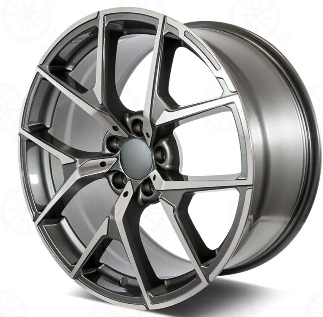 18-inch gunmetal machined wheels by OE Style Wheels, designed for Mercedes-Benz CLA, E-Class, S-Class, and AMG models.