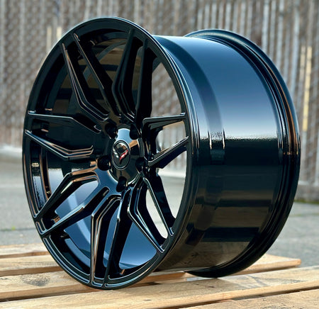 Gloss black 19" and 20" monoblock forged lightweight wheels for Chevy Corvette C8 Stingray Z06 by OE Style Wheels.