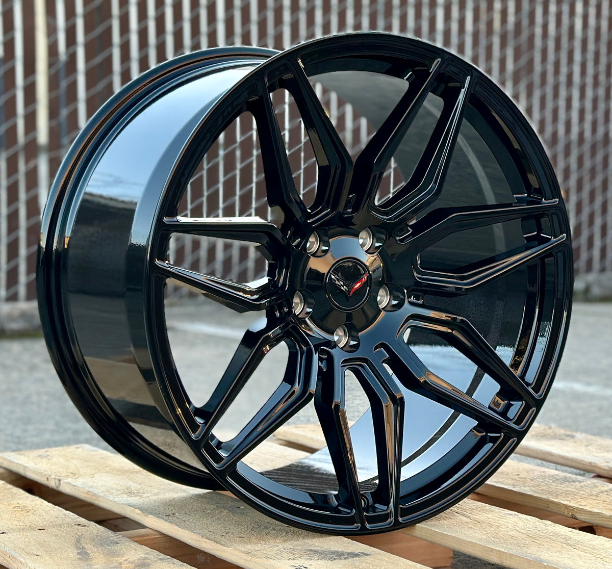 Gloss black 19" and 20" OE Style Wheels monoblock forged lightweight rims for Chevy Corvette C8 Stingray Z06, 2020 and newer models.