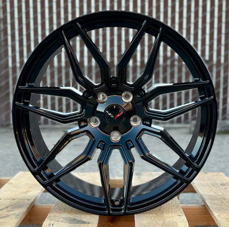 Gloss black 19" and 20" OE Style Wheels forged monoblock lightweight rims for Chevy Corvette C8 Stingray and Z06, 2020 and newer.