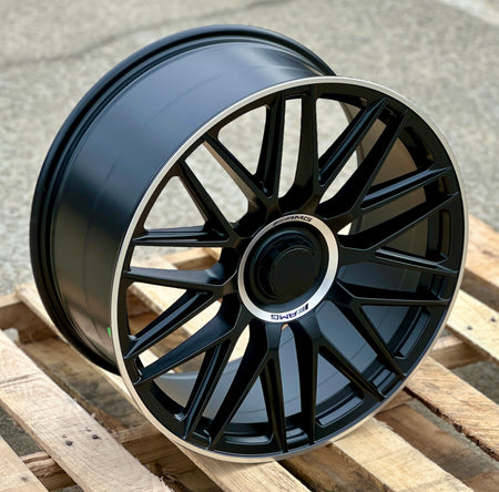 19-inch AMG SL Style matte black wheels from OE Style Wheels, designed for Mercedes CLA, C, E, S, CLS, GLC, and GLE models.