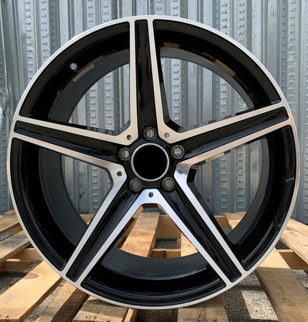 19-inch black machined OE Style Wheels for Mercedes-Benz CLA, E, S, C, and AMG models, featuring a sleek, modern design.