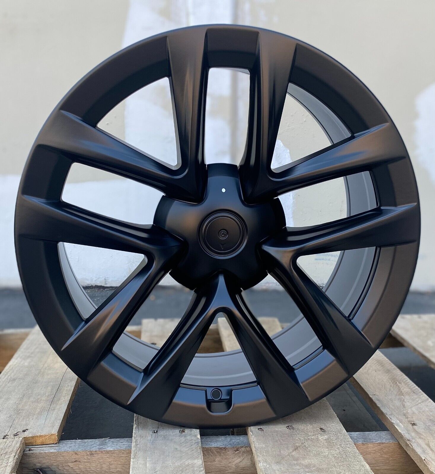 19-inch matte black OE Style Wheels for Tesla Model 3 AWD, RWD, Long Range, and Performance models, showcasing sleek automotive rims.