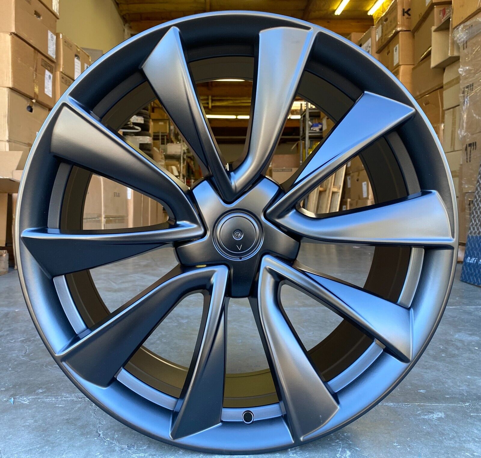 19-inch matte black OE Style Wheels for Tesla Model S and Model X, showcasing sleek automotive rims and wheel design.