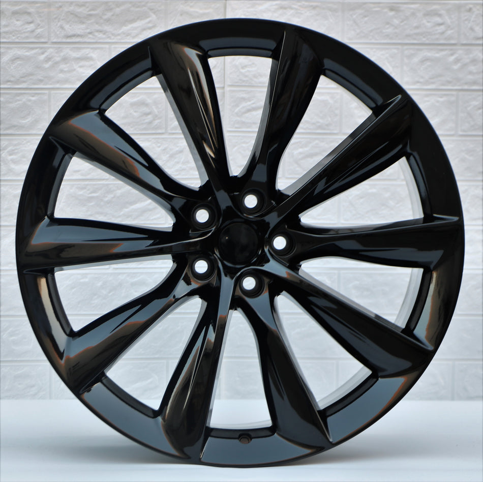 19-inch OE Style Wheels turbine-style gloss black rims for Tesla Model 3 AWD, RWD, Long Range, and Performance models.