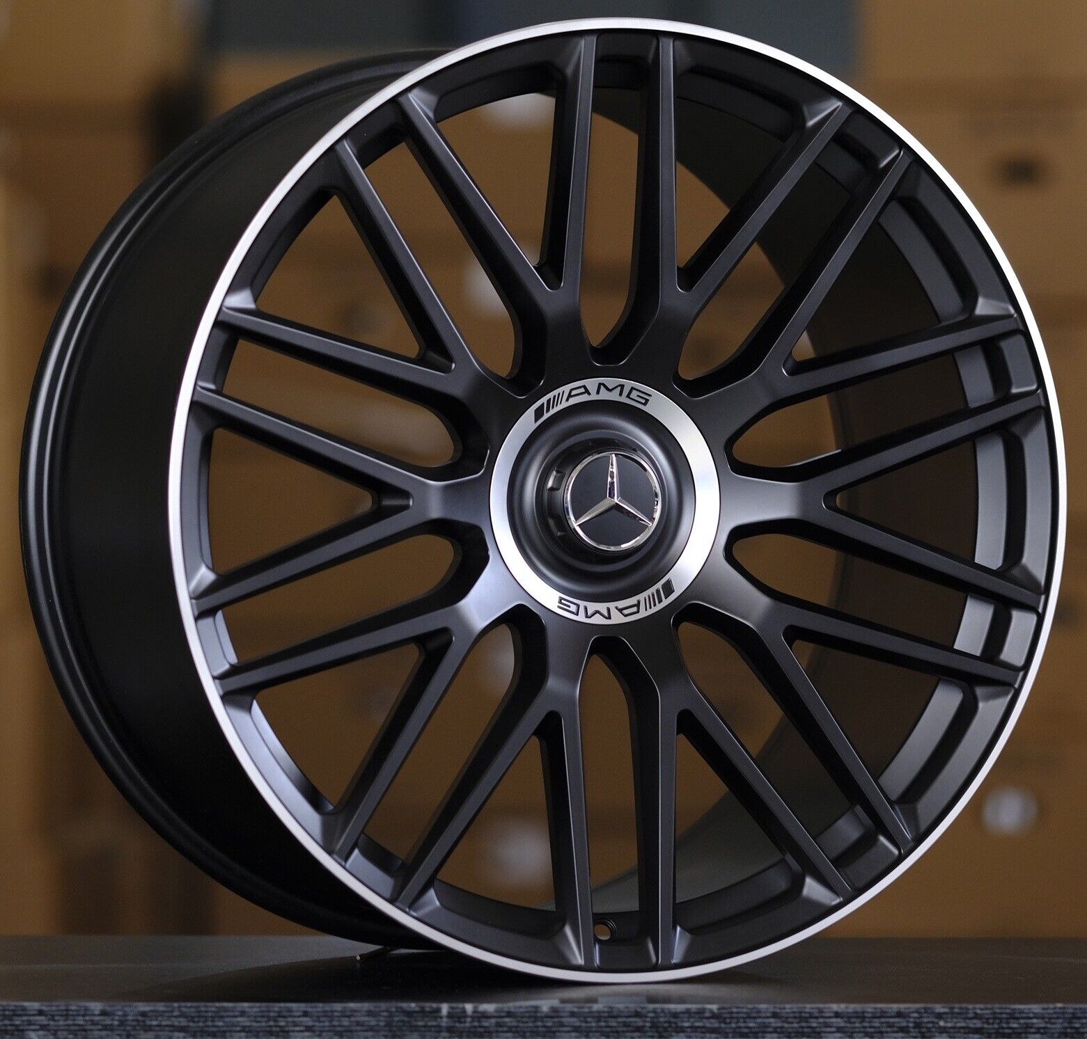 20-inch AMG SL style matte black wheels from OE Style Wheels fitted on Mercedes C, E, S, CLS, GLC, GLE, and GLS models.