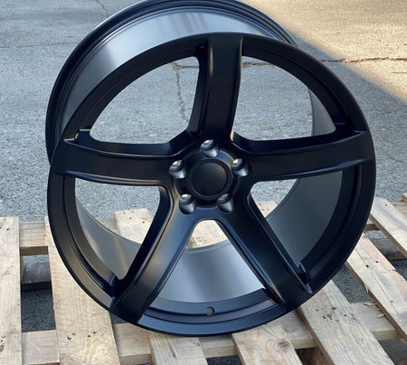 20-inch OE Style Wheels in matte black for Dodge Challenger, Charger, Demon, GT, RT, SRT, SXT, and Hellcat narrow body models.