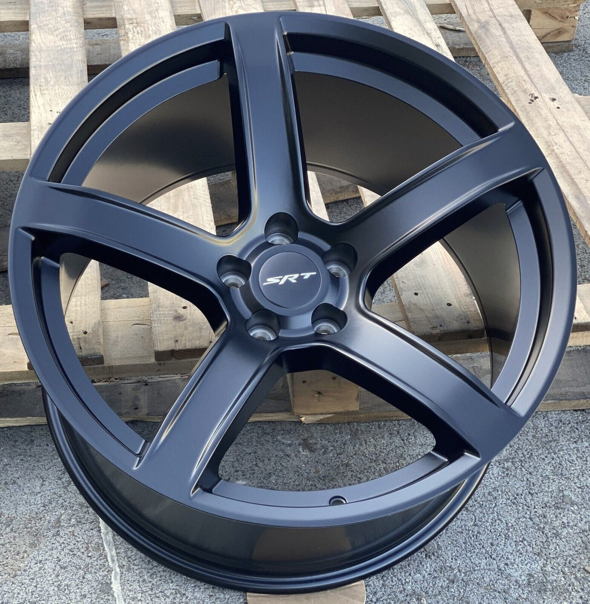 Matte black 20-inch OE Style Wheels for Dodge Challenger, Charger, Demon, GT, RT, SRT, SXT, Hellcat narrow body models.