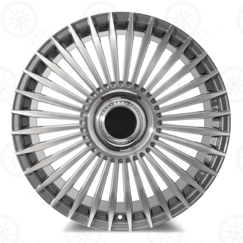 22-inch Mansory style gunmetal machined face wheels for Range Rover Defender, Discovery, LR3, LR4, HSE, Sport, SVR, and Autobiography.