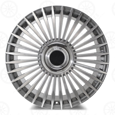 22-inch Mansory style gunmetal machined face wheels for Range Rover Defender, Discovery, LR3, LR4, HSE, Sport, SVR, and Autobiography.