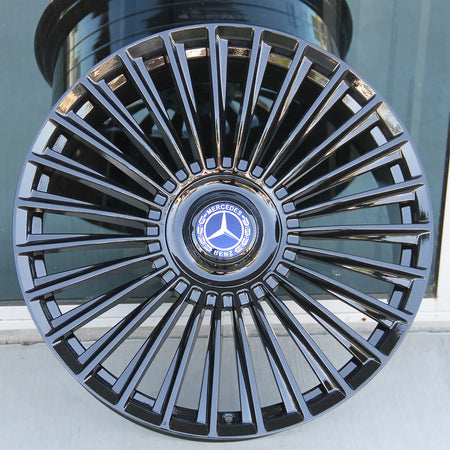 22-inch OE Style Wheels gloss black multi-spoke rims for Mercedes CLS, S, GLE, GLS, AMG, and Maybach models.