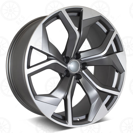 22-inch OE Style Wheels RS design in gunmetal with machined face, fits Audi A7, S7, Q5, Q7, Q8, SQ7, RSQ8, and E-Tron models.