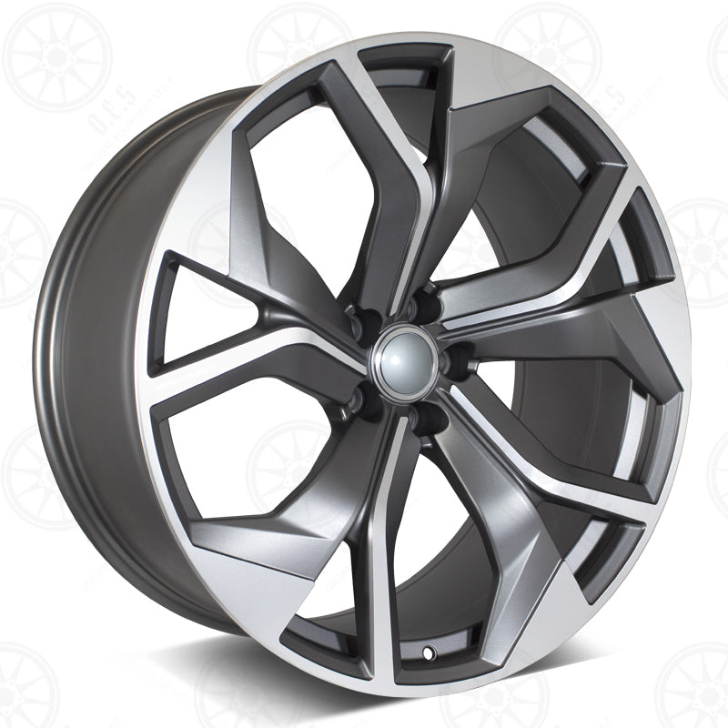 22-inch OE Style Wheels RS design in gunmetal with machined face, fits Audi A7, S7, Q5, Q7, Q8, SQ7, RSQ8, and E-Tron models.