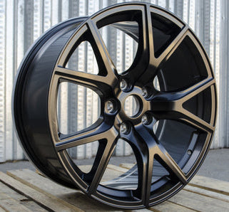22-inch satin black OE Style Wheels for Dodge Durango, Jeep Grand Cherokee SRT, SRT Trackhawk, and more, showcasing sleek automotive rims.