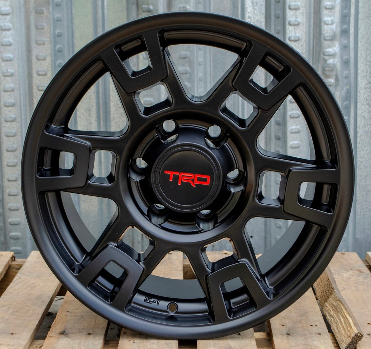 Set of 17-inch OE Style Wheels in matte black, designed for Toyota Tacoma, 4Runner, FJ Cruiser, Sequoia, and Lexus GX models.