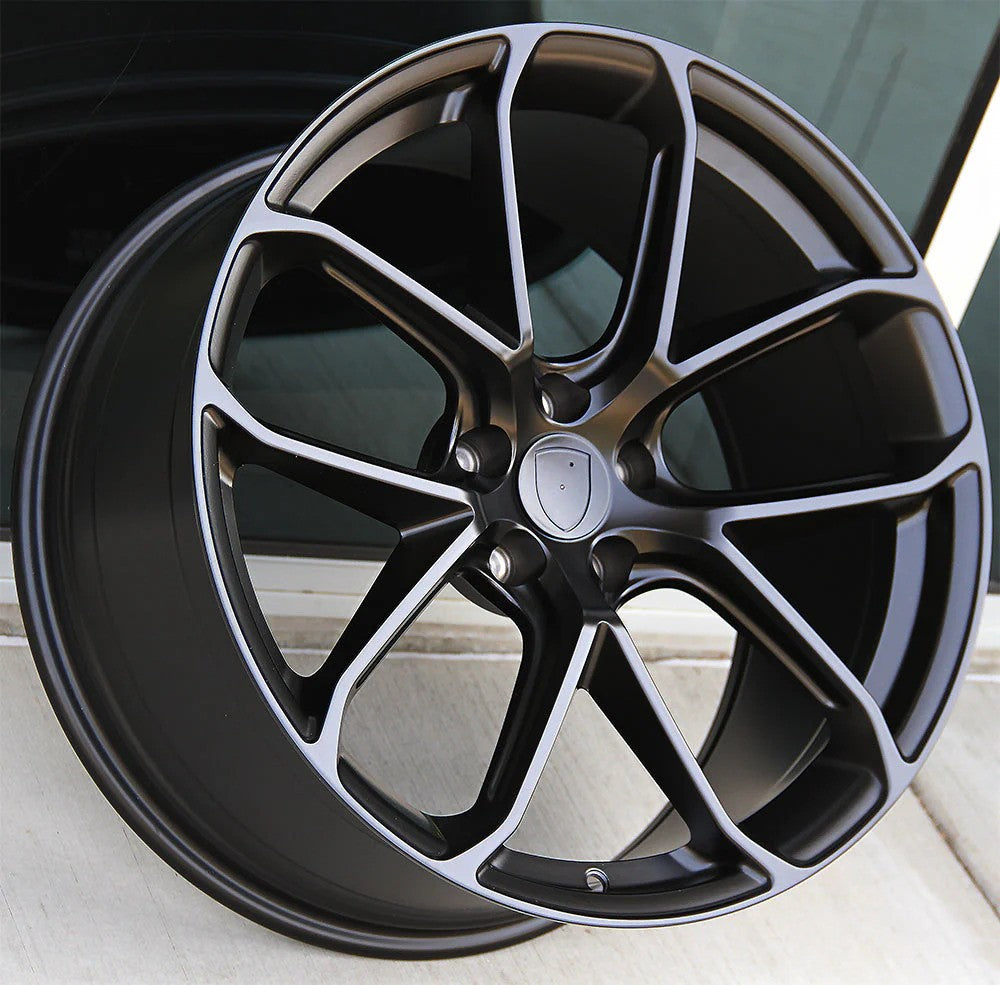 21-inch OE Style Wheels Turbo Style matte black alloy wheels for Porsche Macan, featuring a sleek, modern design.