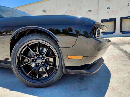 OE Style Wheels 20-inch glossy black anniversary-style rims for Dodge Challenger and Charger narrow body models.