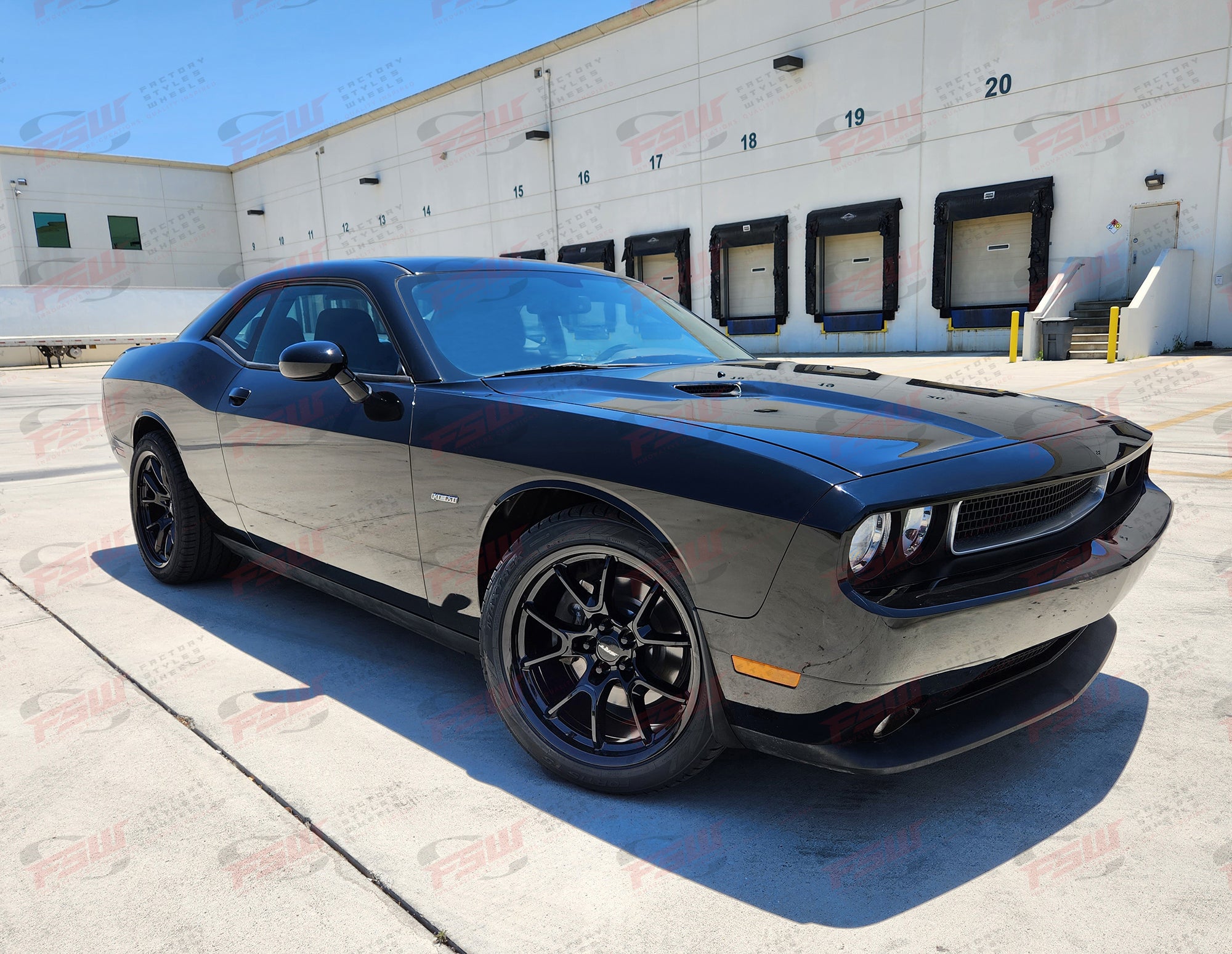 OE Style Wheels 20-inch gloss black anniversary wheels for Dodge Challenger, Charger, SRT, Hellcat, and Scat Pack narrow body models.