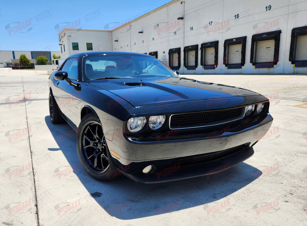 20-inch gloss black anniversary style wheels by OE Style Wheels for Dodge Challenger, Charger, SRT, Hellcat, and Scat Pack narrow body.