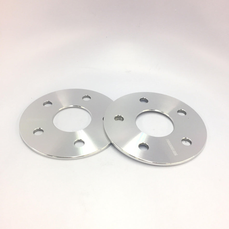 Pair of 5mm hubcentric wheel spacers for 5x112 Audi and Mercedes vehicles, by OE Style Wheels, shown installed on alloy wheels.