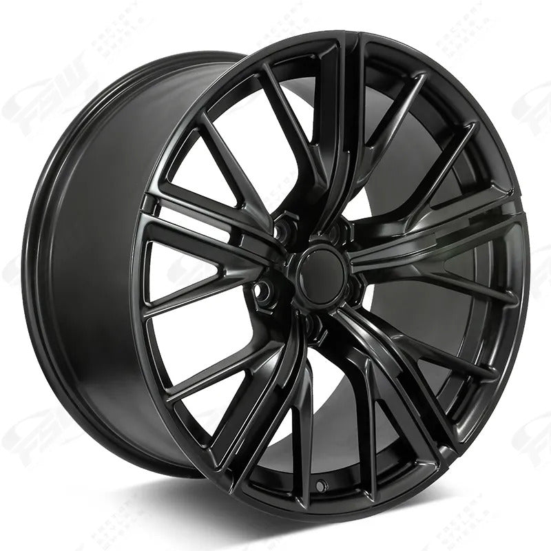 20-inch ZL1 style satin black wheel for Chevy Camaro ZL1 SS LT by OE Style Wheels, showcasing a sleek, glossy finish.