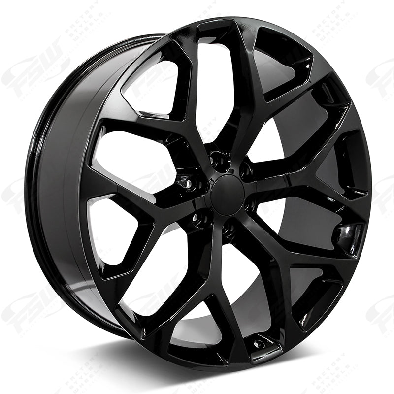 22" Snowflake Style Gloss Black Wheels Fits Chevy Silverado Suburban Tahoe GMC Sierra Yukon