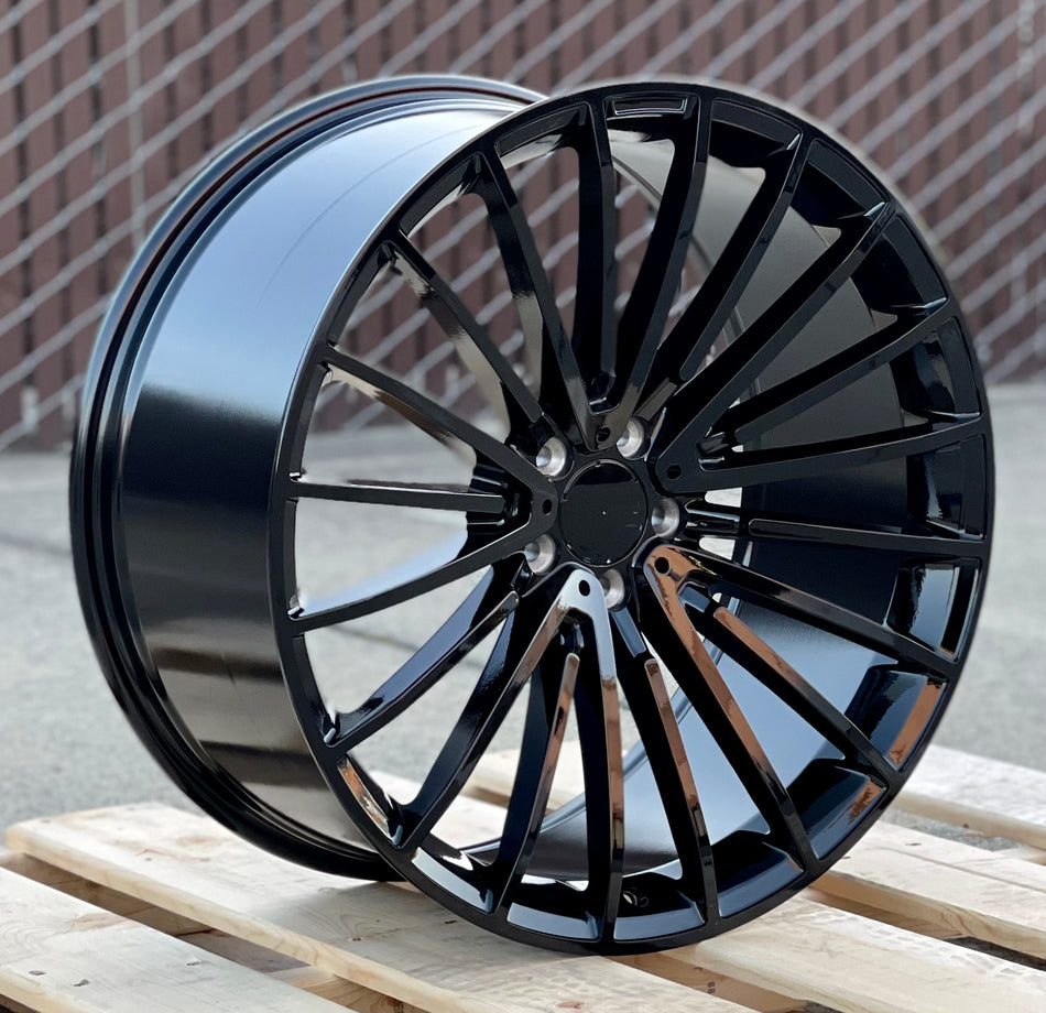 22" AMG Style Gloss Black Staggered Wheels Fits Mercedes E350 E550 E53 E63 S500 S580 S600 S63 S65 CLS350 CLS550 CLS63 CL550 CL65 Maybach