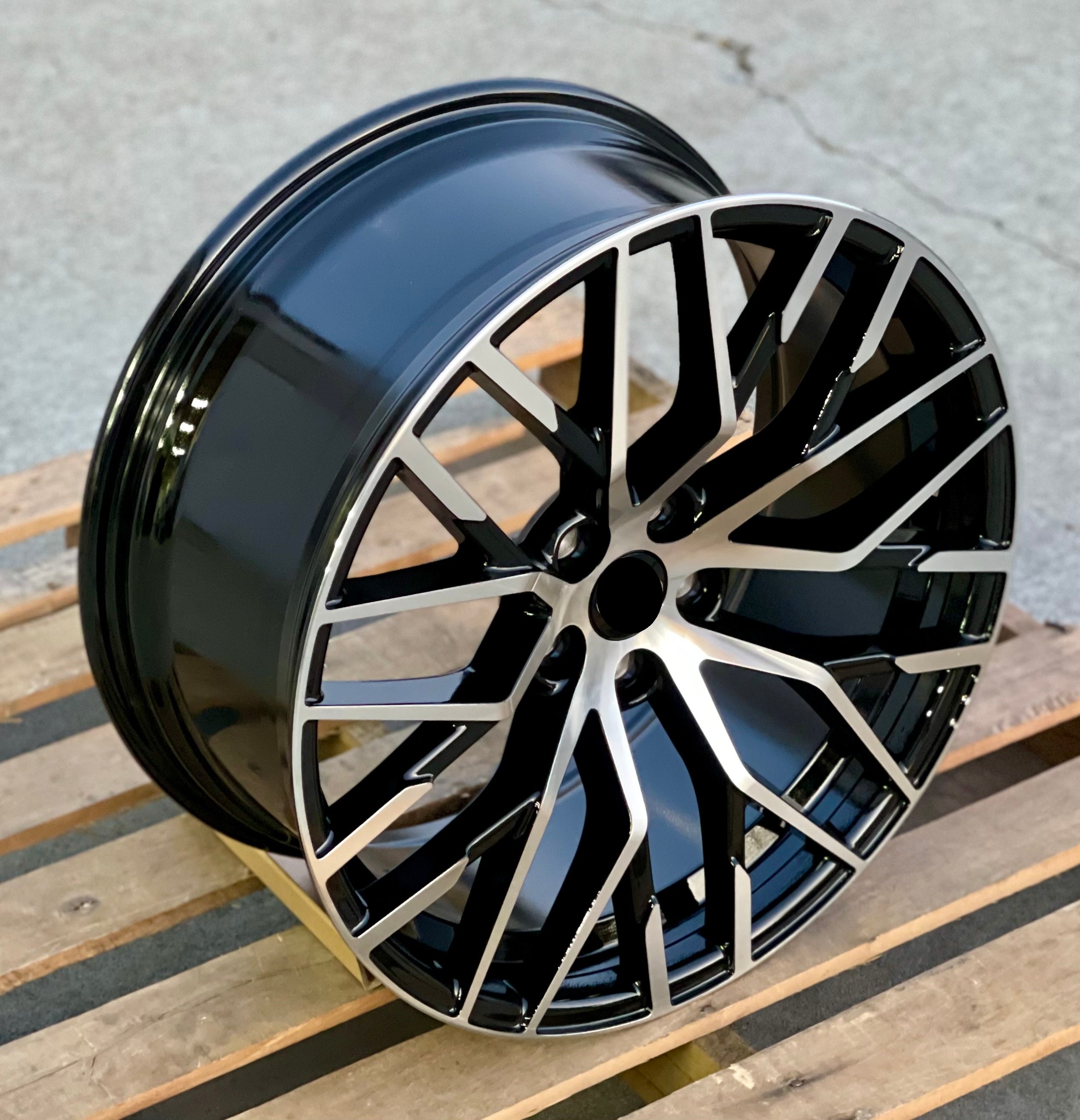 Black machined 19-inch R8 style wheels by OE Style Wheels, designed for Audi A3, S3, A4, S4, A5, S5, A6, S6, A7, S7, A8, S8, Q5, SQ5,