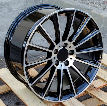 18-inch black machined face automotive wheels from OE Style Wheels, fits Mercedes CLA250, CLA45, C250, C300 AMG models.
