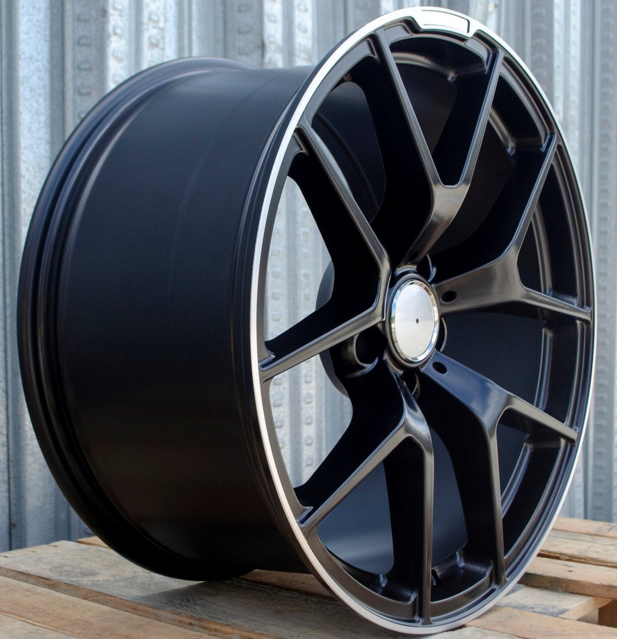 18-inch black machined tip wheels for Mercedes C250, C300, C400, CLA250, CLA45 AMG by OE Style Wheels, shown on vehicle.