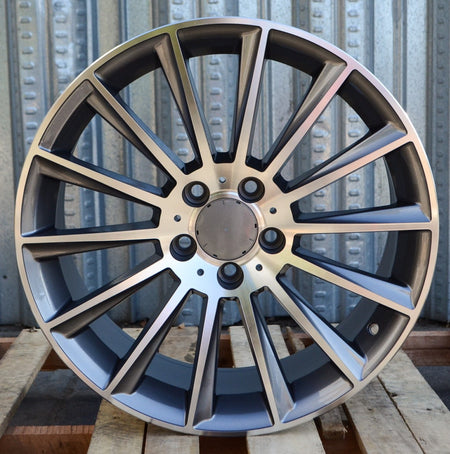 19-inch gunmetal machined face wheels for Mercedes-Benz, OE Style Wheels, showing the sleek, multi-spoke design on a vehicle.