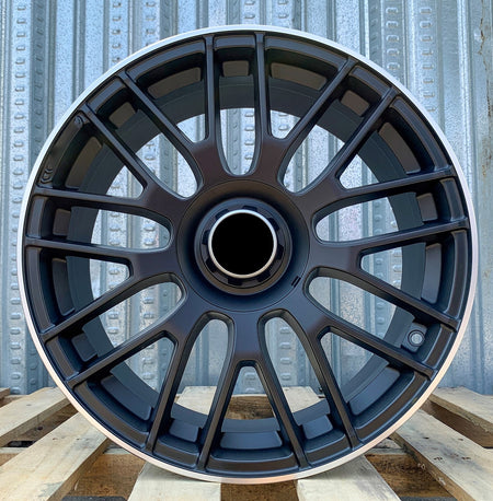 Matte black OE Style 19-inch wheels for Mercedes-Benz C-Class, E-Class, CLS, and AMG coupe models, showcasing their sleek design.