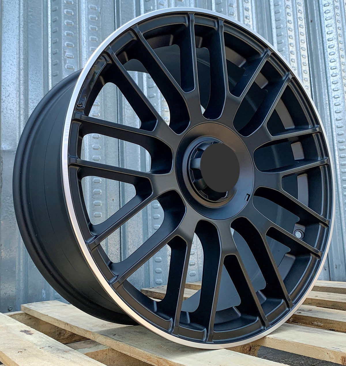 OE Style 19-inch matte black Mercedes wheels for C-Class, E-Class, CLS, and AMG models, featuring alloy rims and sporty design.