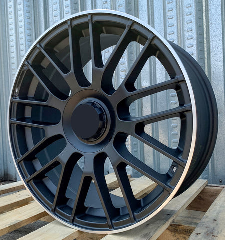 19-inch matte black OE Style Wheels for Mercedes-Benz C-Class, E-Class, CLS, and AMG coupe models, showcasing their sleek design.