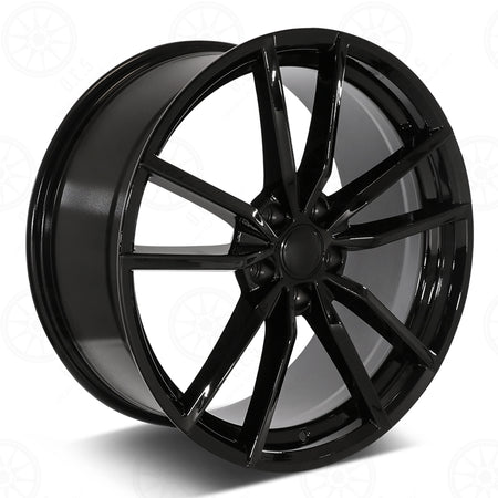 19-inch gloss black R-style wheels by OE Style Wheels for Volkswagen VW GTI, Golf, Jetta, EOS, and Passat vehicles.