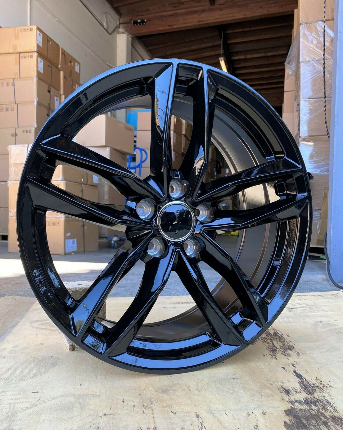 19-inch OE Style Wheels RS6 gloss black rims on an Audi A3, showcasing sleek, sporty automotive rims for Audi models.