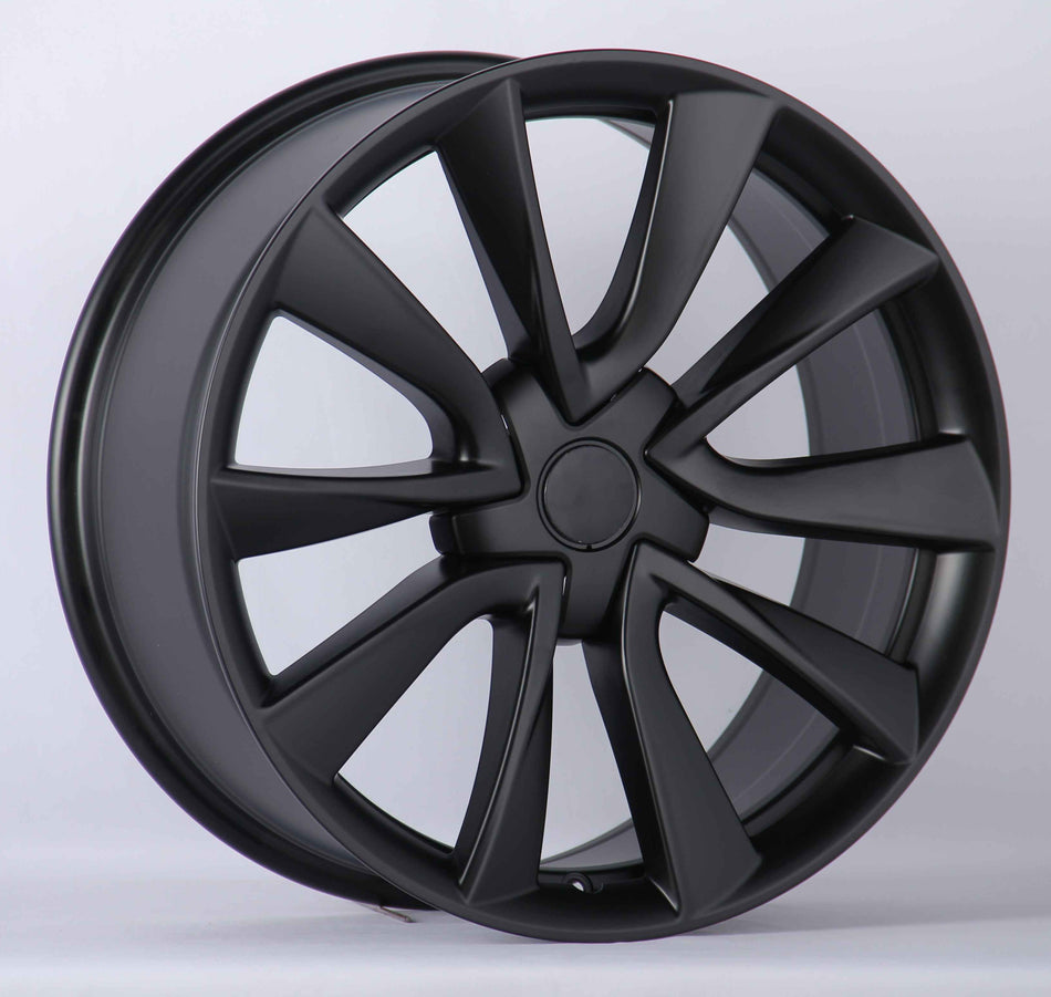 19-inch satin black OE Style Wheels for Tesla Model 3 AWD, RWD, Long Range, and Performance models, showing sporty automotive rim design.