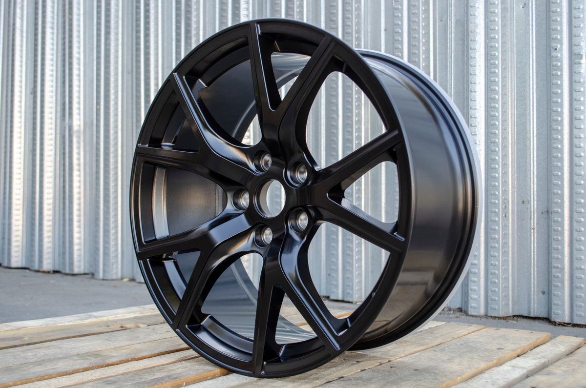 20x9 OE Style Wheels matte black rims for Dodge Durango, Jeep Grand Cherokee, SRT, Hellcat, SXT, Rallye, and Trackhawk models.