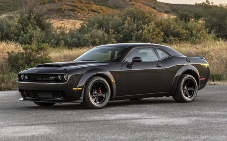 20-inch Demon Style Concave Wheels by OE Style Wheels on Dodge Challenger and Charger models, showcasing bold automotive rims.