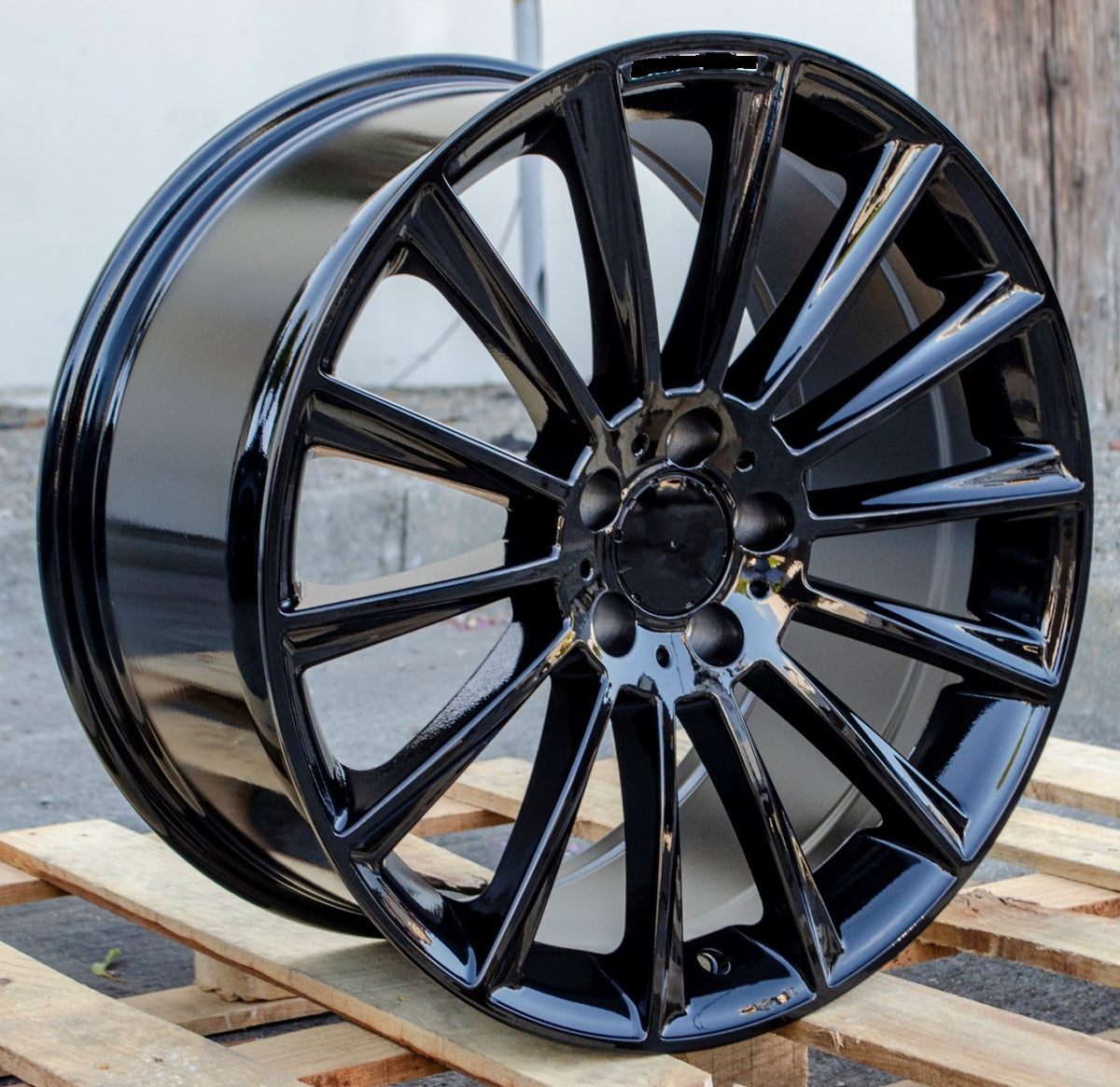 OE Style Wheels 20-inch gloss black Mercedes-Benz rims for ML, GLE, GLS, and AMG models, showcasing sleek automotive wheel design.
