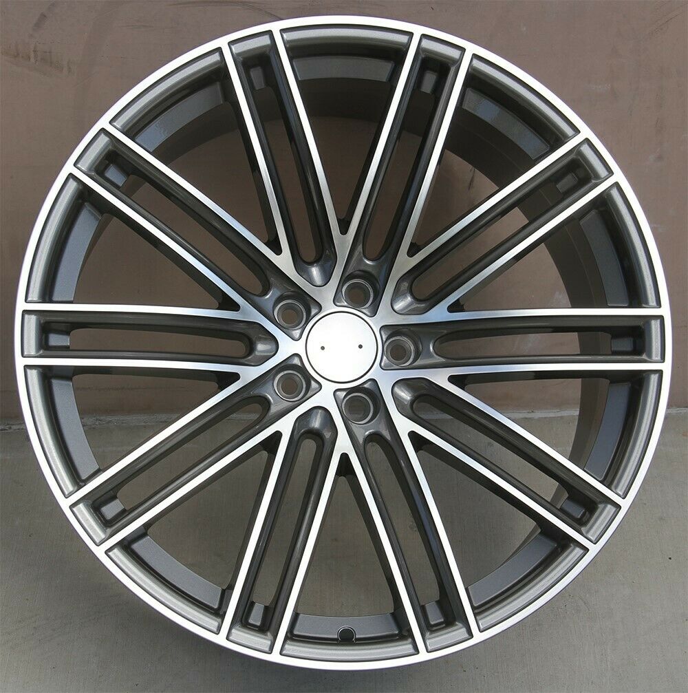 21-inch GTS style gunmetal machined wheels by OE Style for Porsche Macan GTS Turbo S, showcasing sleek automotive rims.