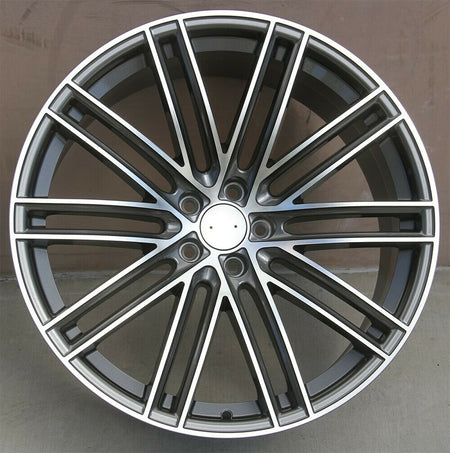 21-inch GTS style gunmetal machined wheels by OE Style for Porsche Macan GTS Turbo S, showcasing sleek automotive rims.