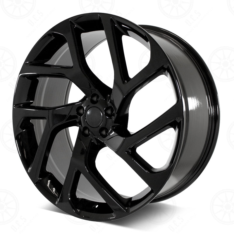 Gloss black 22-inch OE Style Wheels for Range Rover Defender, Discovery, LR3, LR4, HSE, Sport, SVR, Supercharged, and Autobiography models.